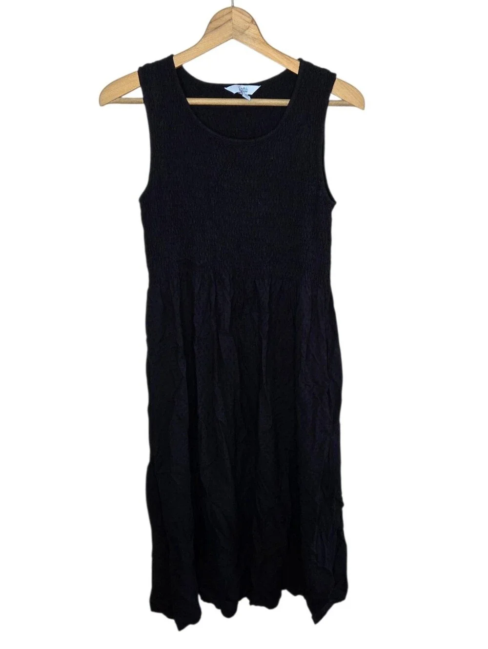 Croft & Barrow Black Midi Dress Ruched Upper Swiss Dot Bottom Size Medium